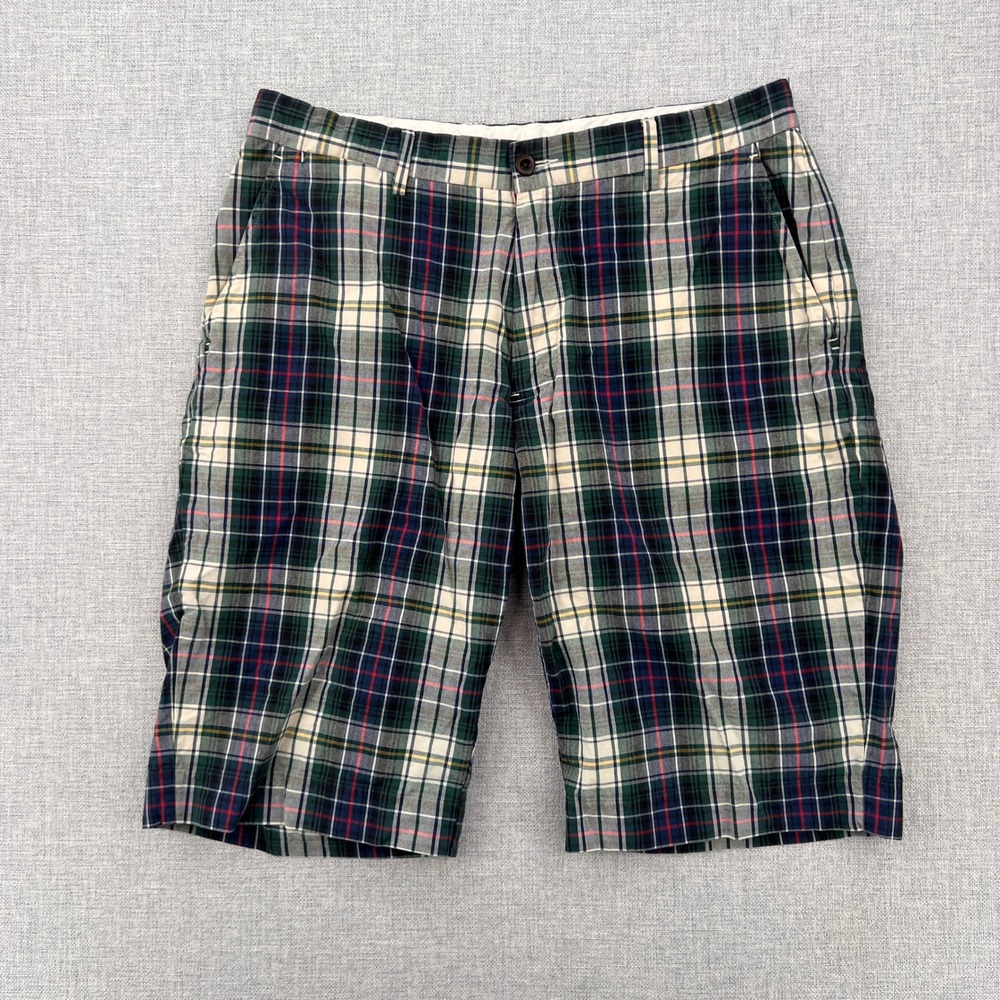 VTG Y2K Polo Ralph Lauren Tartan‎ Plaid Chino Shorts Mens 32 Green Ivy Prep